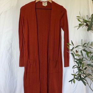 Burnt Orange Cardigan Duster Midi Sweater